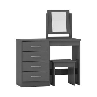 Seconique Seconique - Nevada 4 Drawer Dressing Table Set - 3D Effect Grey