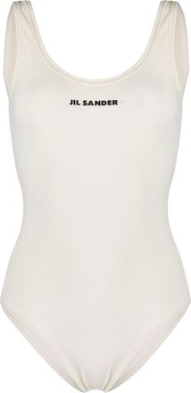 Jil Sander Off White Scoop-back Logo-print Swimsuit