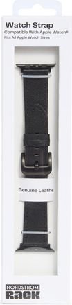 Nordstrom Rack Wide Leather Apple Watch Watchband in Black- Silver at Nordstrom Rack