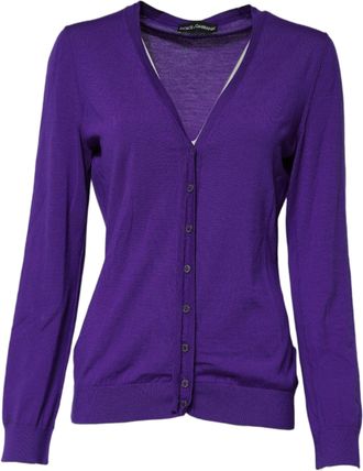 Dolce & Gabbana Purple Wool Knit V-neck Cardigan Womens Sweater (Pre-Owned)