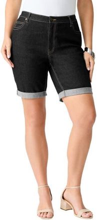 Roaman's Plus Size 24/7 Stretch Cuffed Short in Black Denim at Nordstrom, Size 18
