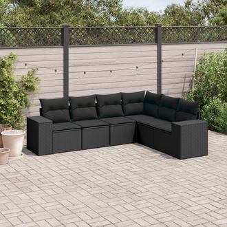 vidaXL Vidaxl - Set De Sof&aacute;s De Jard&iacute;n 6 Piezas Y Cojines Rat&aacute;n Sint&eacute;tico Negro