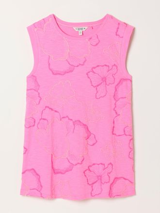 Fat Face FatFace Embroidered Sleeveless Tank Top in Pink