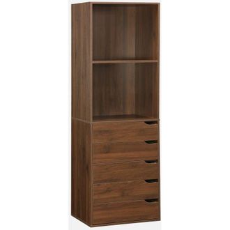 Sweeek M&oacute;dulo Armario Con 5 Cajones Y 2 Estantes, Modulo, Madera De Nogal, 60x45x180 Cm