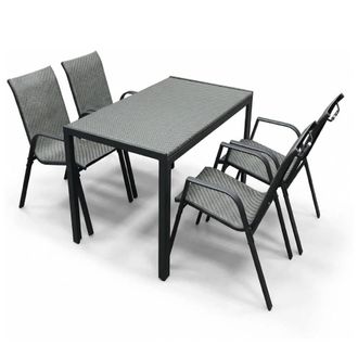 Alivio Outdoor Patio Dining Table Set with 4 Chairs - Modern Metal Garden Furniture for Balcony, Backyard & Terrace in Grey