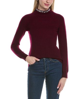 Sofiacashmere Sofiacashmere Stone-Trimmed Mock Neck Wool & Cashmere-Blend Sweater