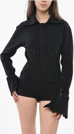 Duran Lantink Hopsack Cotton Bodysuit with Polo Collar and Printed Logo size M