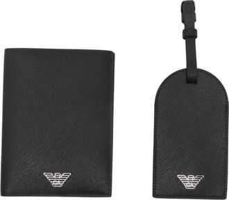 Emporio Armani Leren Kaarthouder - Heren - Portefeuilles - Zwart - ONE Size - Leer - Accessoires