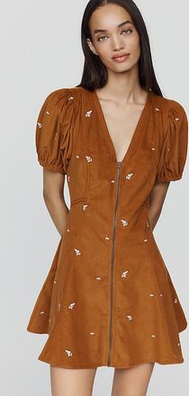 Pilcro Calder Puff-Sleeve Corduroy Mini Dress