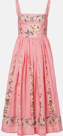 Agua Bendita Mielero Promesa floral linen midi dress