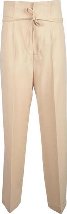 Erika Cavallini Semi Couture Elegante Wollen Broek - Dames - Straight fit broeken - Beige - L - Wol - Broeken