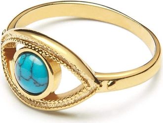 Nialaya Skyfall Turquoise Evil Eye Ring in Gold /Turquoise at Nordstrom, Size 7