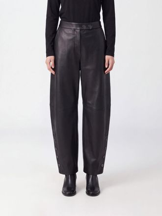 Sportmax Pantaloni baggy a gamba larga in pelle liscia con chiusura decentrata