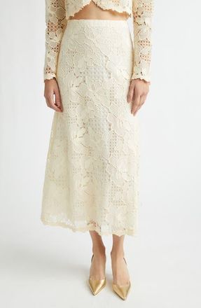 Lela Rose Lattice Guipure Lace Midi Skirt in Cream at Nordstrom, Size 6