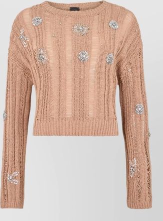 Pinko cropped rhinestone cotton-blend sweater
