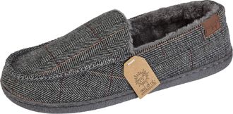 Jo & Joe Mens Faux Suede Slip on Textile Lined Moccasin Slippers Shoes (Grey Tweed UK 12)