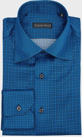 Stefano Ricci Mens Micro-Patterned Silk Dress Shirt