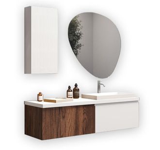 Aquadesign Mueble de ba&ntilde;o 6 piezas en mdf roble oscuro/blanco mate