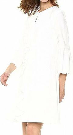 Gabby Skye Long Sleeve Ruffle Wrap Above Knee Dress In White