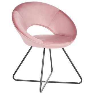 Beliani Sill&oacute;n De Terciopelo Rosa Negro Metal Acolchado Sin Reposabrazos Retro Rachel