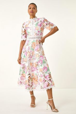 Roman Floral Lace Midi Dress