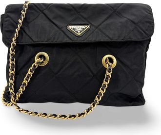 Prada Quilted Nylon Chain Shoulder Bag Black