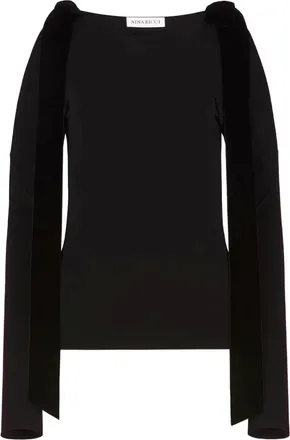 Nina Ricci bow-details top - women - Viscose/Polyamide/Velvet - 34 - Black