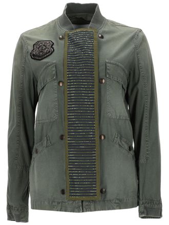 Mr & Mrs Italy Structured Olive Green Cotton Jacket with Rhinestone Detail