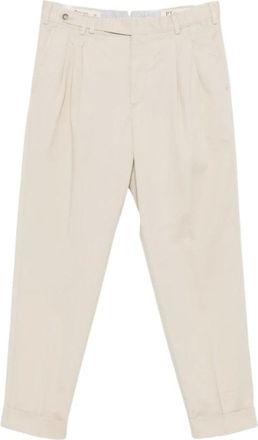 Pantaloni Torino Pantalon met plooien en omslag - Heren - Broeken - Beige - Maat: L Zijde