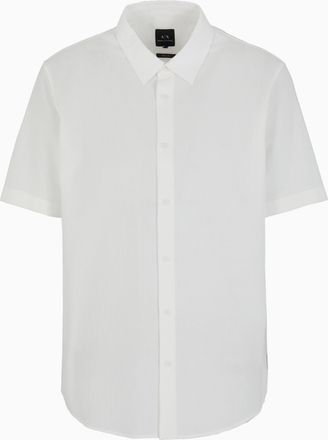 A|X Armani Exchange Mens Short Sleeved Seersucker Shirt - White Cotton - Size Medium