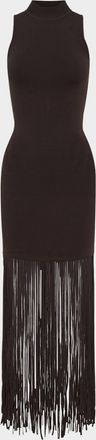 Nicholas Clementine Fringe-Hem Rib Knit Maxi Dress
