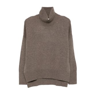 Lisa Yang Hazelnoot Kasjmier Coltrui Trui - Dames - Cashmere truien - Bruin - S - Kasjmier - Truien & Vesten