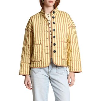 Avec Les Filles Stripe Boxy Quilted Cotton Blend Jacket in Butter-Natural Strip at Nordstrom, Size Xx-Large