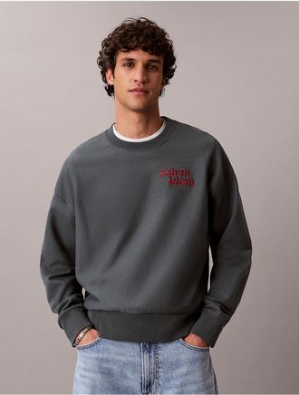 Calvin Klein Jeans Calvin Klein Mens Terry 1989 Logo Graphic Sweatshirt - Open Blue - 2XL