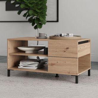 Dmora Mesa De Sal&oacute;n Salentina, Un Caj&oacute;n, Con Patas, 3 Compartimentos, 102x55x52h Cm Roble Marr&oacute;n Nudos