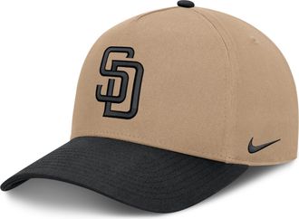 Nike San Diego Padres Rise Nike Mens MLB A-Frame Trucker Adjustable Hat in Brown | NB1D0A3UPYP-TZD