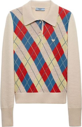 Prada argyle-knit wool polo shirt - women - Wool - 36 - Neutrals