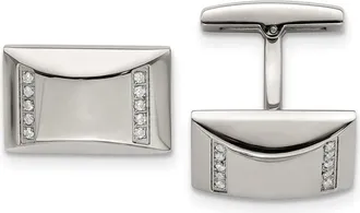Diamond2Deal Stainless Steel Polished Cubic Zirconia Rectangle Cufflinks