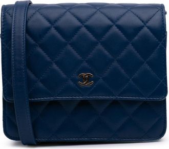 Chanel Pre-owned Womens Wallet On Chain Quilted Crossbody - Dark Blue Leather - One Size