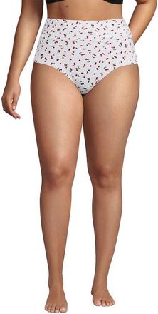 Lands End Chlorine Resistant Pinchless High Waisted Bikini Bottoms in Cherry Jam Cherries/white at Nordstrom, Size 22W