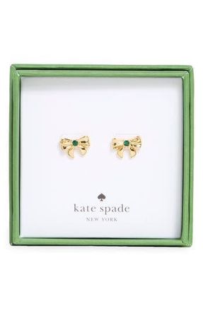 Kate Spade New York mini bow stud earrings in Emerald/Gold at Nordstrom Rack