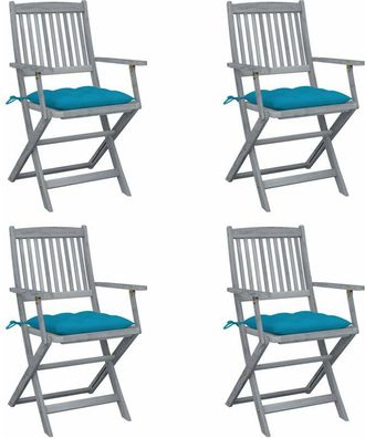 vidaXL Vidaxl - Sillas De Jard&iacute;n Plegables 4 Uds Cojines Madera Maciza Acacia