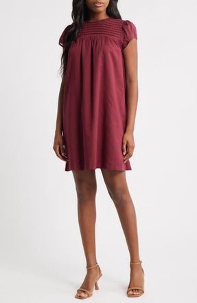 Charles Henry Pintuck Cotton Minidress in Burgundy at Nordstrom Rack, Size X-Small