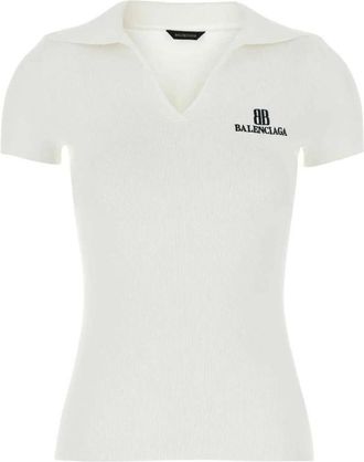 Balenciaga Geribbelde Gebreide Poloshirt - Dames - Polos - Wit - L - Polyester - Tops