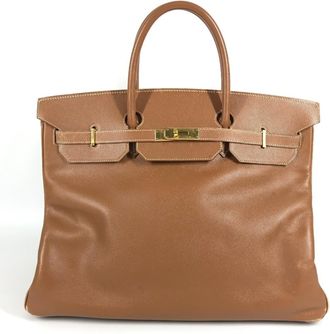 Herm&egrave;s Birkin Brown Gold Brown Epsom Leather Handbag Tote Bag (Pre-Owned)