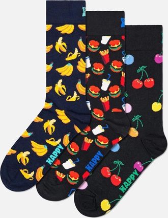 Happy Socks Womens 3-Pack Bananas, Cherries & Burgers Socks, Navy/Black - Size: 5/4/4.5/7/6.5/6/5.5/3/3.5