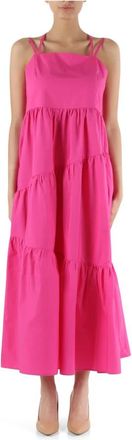 HUGO BOSS Korte katoenen jurk met vierkante hals - Dames - Casual kleedjes - Roze - XL - Katoen - Kleedjes
