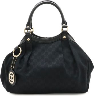 Gucci Black Canvas Leather Handbag Tote Bag (Pre-Owned)
