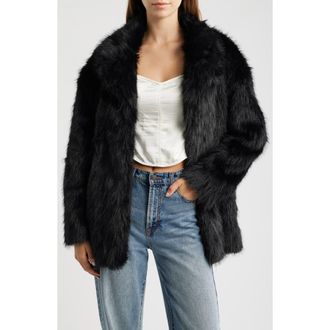 Princess Polly Super Trouper Faux Fur Jacket in Black at Nordstrom, Size X-Small