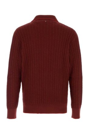 Ferragamo Mens Ribbed Cotton-Silk Blend Sweater Red
